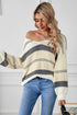 V-Neck Knitted Lantern Sleeve Pullover Sweater